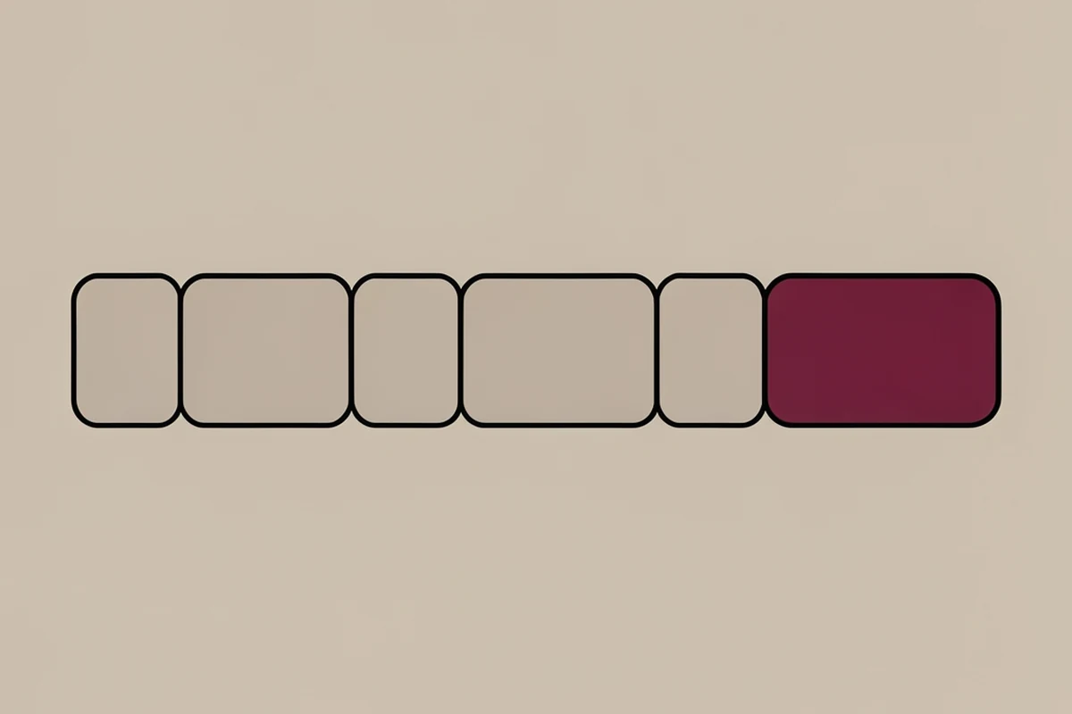 A single vertical stack of small identical squares with one square highlighted near the bottom, representing selecting a specific unit out of a larger stack acquired over time